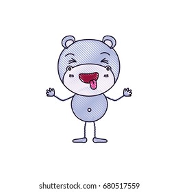 color crayon silhouette caricature cute hippopotamus disgust expression and sticking out tongue vector illustration