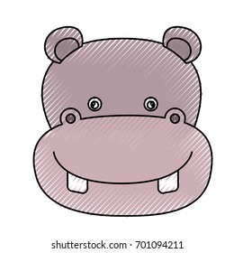 color crayon silhouette caricature face hippopotamus cute animal vector illustration