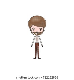 color crayon silhouette caricature groom guy in wedding formal suit with beard and mustache vector illustration