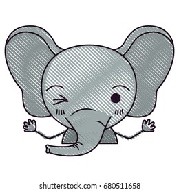 color crayon silhouette caricature half body of cute elephant wink eye expression vector illustration