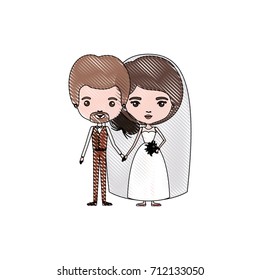 color crayon silhouette caricature newly married couple in wedding suits vector illustration
