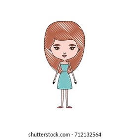 color crayon silhouette caricature skinny woman in dress with medium hairstyle vector illustration