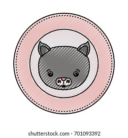 color crayon silhouette circular frame decorative and face cat cute animal vector illustration