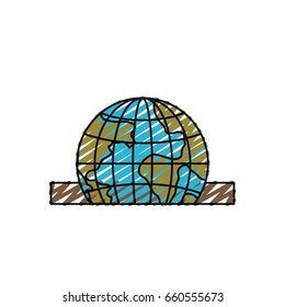 color crayon silhouette closeup flat globe earth world depositing in rectangular slot vector illustration