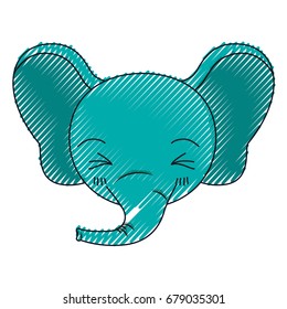 color crayon silhouette cute face of elephant happiness expression with eyes closed vector illustration