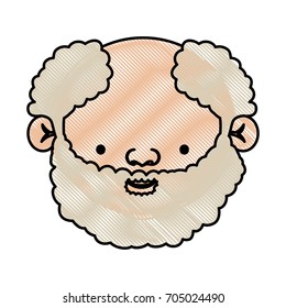 color crayon silhouette of face bearded grandfather with curly hairstyle vector illustration