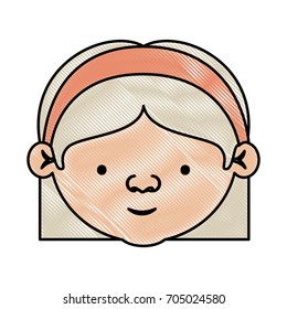 color crayon silhouette of face elderly woman with glasses and bow lace straight short hairstyle vector illustration