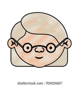 color crayon silhouette of face elderly woman with a straight short hairstyle and glasses vector illustration