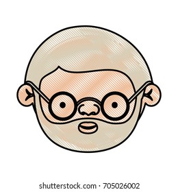 color crayon silhouette of face elderly man with beard and glasses vector illustration