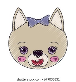 color crayon silhouette face of female cat animal happiness expression vector illustration