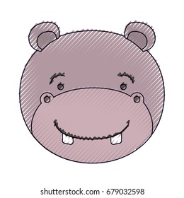 color crayon silhouette face of male hippo animal happiness expression vector illustration