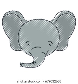 color crayon silhouette face of male elephant animal happiness expression vector illustration