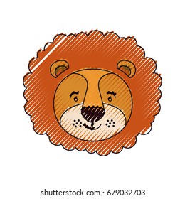 color crayon silhouette face of male lion animal happiness expression vector illustration