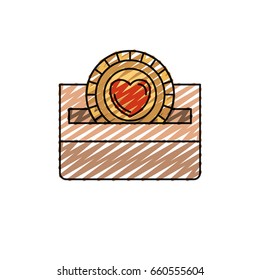 color crayon silhouette front view flat coin with heart symbol inside depositing in a carton box vector illustration
