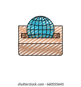 color crayon silhouette front view flat globe earth world chart depositing in a carton box vector illustration