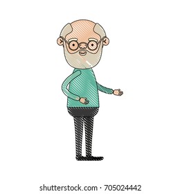 color crayon silhouette of full body grandfather in clothes with beard and glasses vector illustration