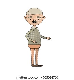color crayon silhouette of full body elderly grandfather in clothes with moustache vector illustration