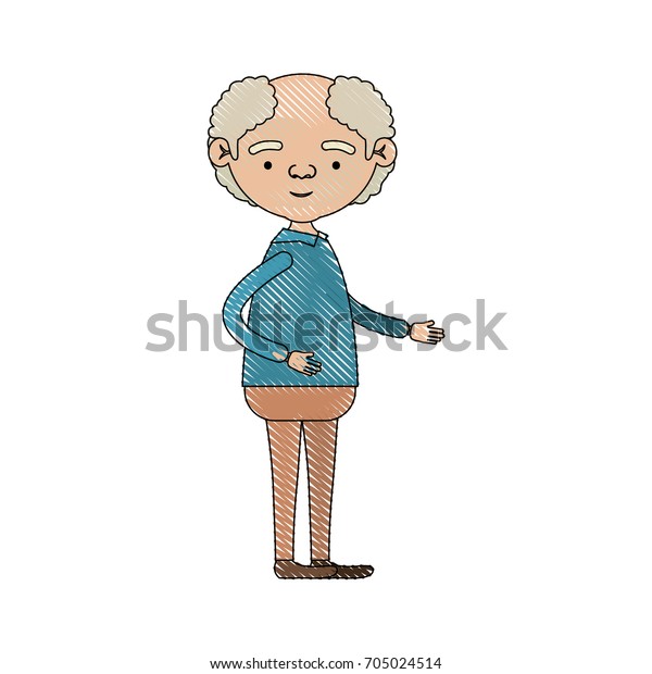 Color Crayon Silhouette Full Body Grandfather People