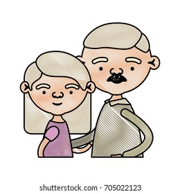 color crayon silhouette of half body couple elderly of grandmother with straight medium hair with grandfather with moustache vector illustration