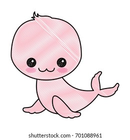 color crayon silhouette of kawaii caricature cute happiness expression of seal aquatic animal vector illustration