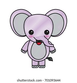 color crayon silhouette of kawaii caricature cute happiness expression of elephant animal vector illustration