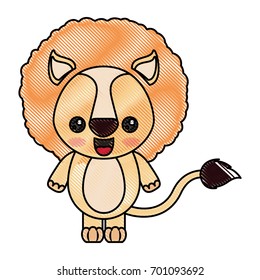 color crayon silhouette of kawaii caricature cute surprised expression of lion animal vector illustration