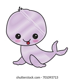 color crayon silhouette of kawaii caricature cute expression and tongue out of seal aquatic animal vector illustration