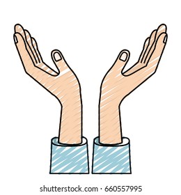 color crayon silhouette opened hands of symbol of receiving vector illustration