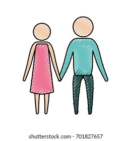 color crayon silhouette of pictogram couple holding hands in clothes vector illustration