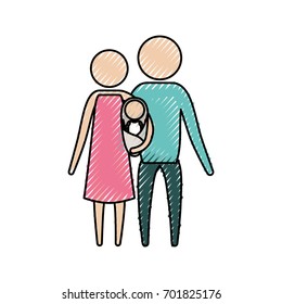 color crayon silhouette pictogram parents with a baby girl wrapped in a blanket vector illustration