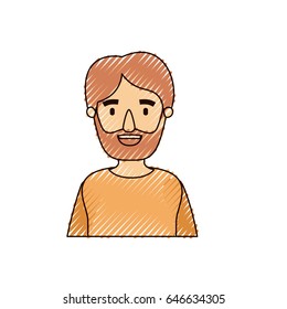 color crayon stripe caricature half body man bearded vector illustration