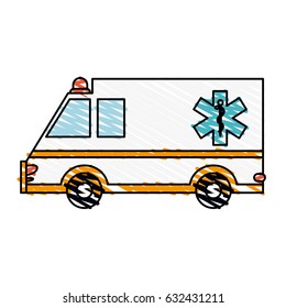 color crayon stripe cartoon ambulance truck with medical symbol