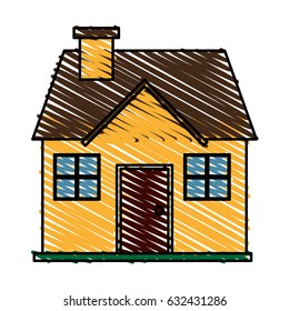 color crayon stripe cartoon facade confortable house with chimney