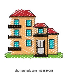 color crayon stripe cartoon facade comfortable lodgings apartments with several floors