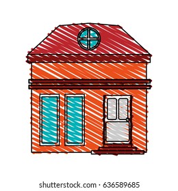 color crayon stripe cartoon facade small house with attic