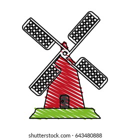 color crayon stripe cartoon farm windmill