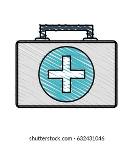 color crayon stripe cartoon first aid kit with symbol cross