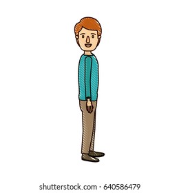 color crayon stripe cartoon full body guy with hairstyle looking to side vector illustration