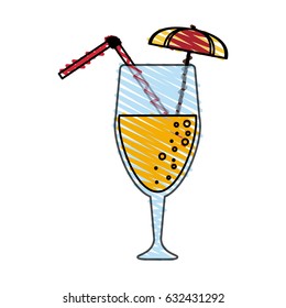 color crayon stripe cartoon glass cup of cocktail with straw and umbrella decorative