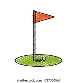 color crayon stripe cartoon golf flag with hole and ball