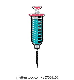 color crayon stripe cartoon needle syringe with liquid and inchs