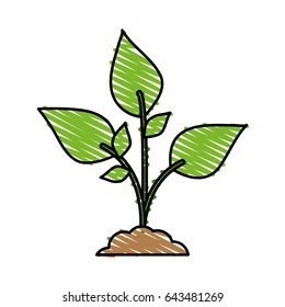 color crayon stripe cartoon plant with leaves in growth