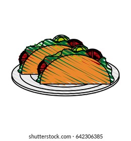 color crayon stripe cartoon tacos on plate mexican food in white dish