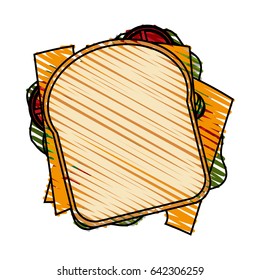 color crayon stripe cartoon top view closeup bread sandwich