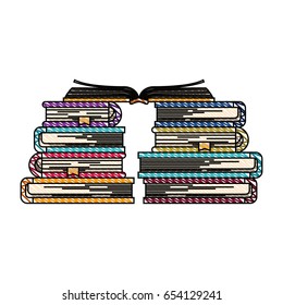 color crayon stripe image of books with open book in the top vector illustration