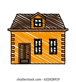 color crayon stripe image cartoon facade house with two floors
