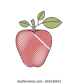 color crayon stripe image of red apple fruit vector illustration
