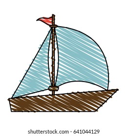 color crayon stripe image wooden boat with sail