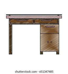 color crayon stripe silhouette of wooden office desk with filing cabinet vector illustration