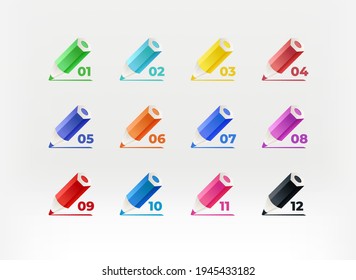 Color crayons with digits. Inforgaphic vector bullets. Template for design